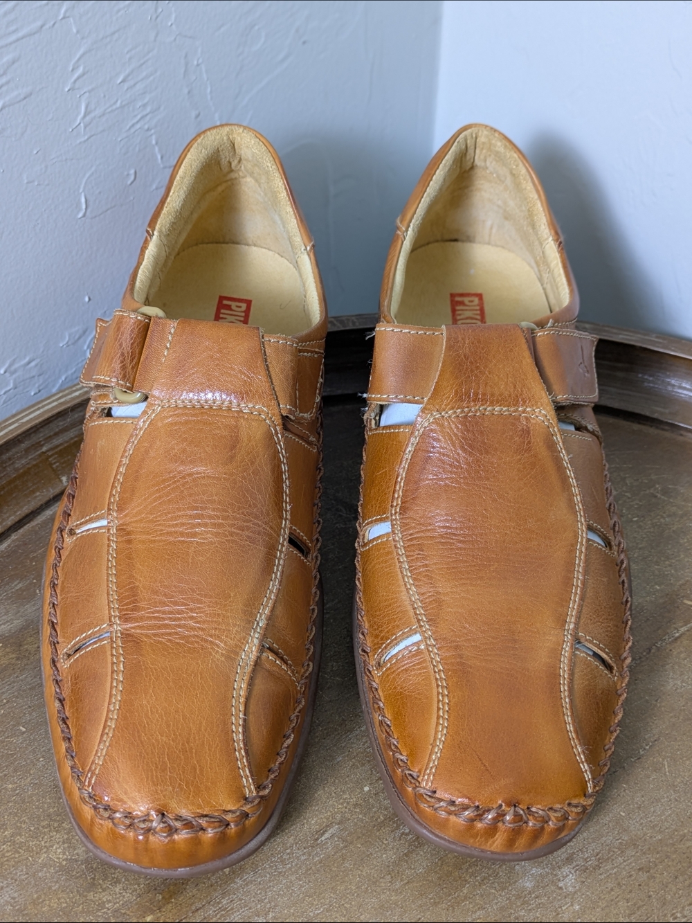 Pikolinos Men’s Tan Leather Slip-On Fisherman Loafers Preppy Boho Minimalist